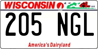 WI license plate 205NGL