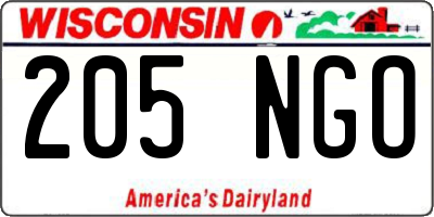 WI license plate 205NGO