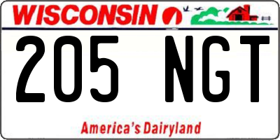 WI license plate 205NGT