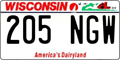 WI license plate 205NGW