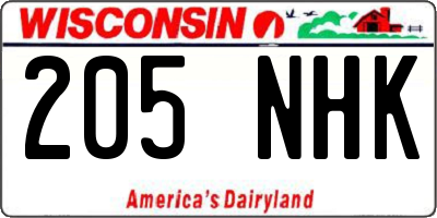 WI license plate 205NHK