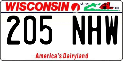 WI license plate 205NHW