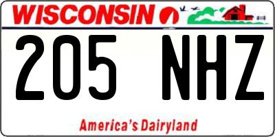 WI license plate 205NHZ