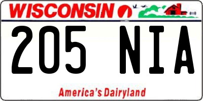 WI license plate 205NIA