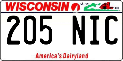 WI license plate 205NIC