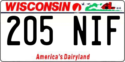 WI license plate 205NIF