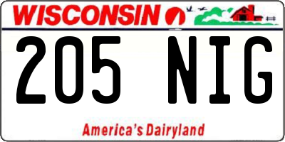 WI license plate 205NIG