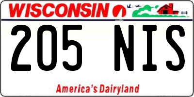 WI license plate 205NIS