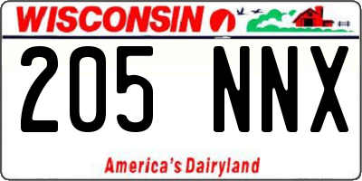 WI license plate 205NNX
