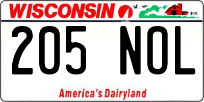 WI license plate 205NOL