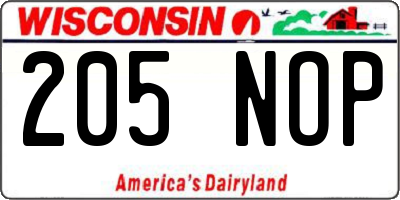 WI license plate 205NOP