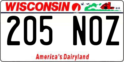 WI license plate 205NOZ