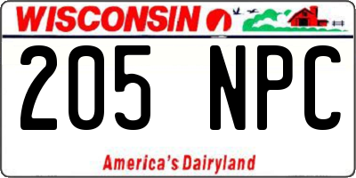WI license plate 205NPC