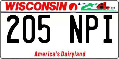 WI license plate 205NPI