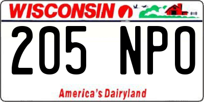 WI license plate 205NPO