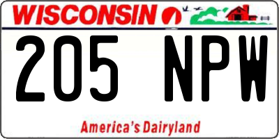 WI license plate 205NPW