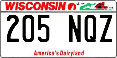 WI license plate 205NQZ