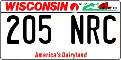 WI license plate 205NRC
