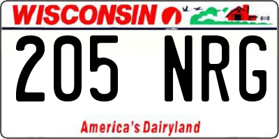 WI license plate 205NRG