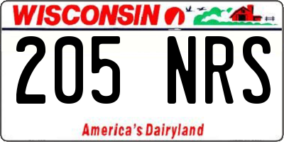WI license plate 205NRS