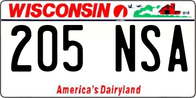 WI license plate 205NSA