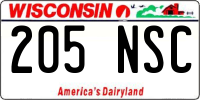 WI license plate 205NSC