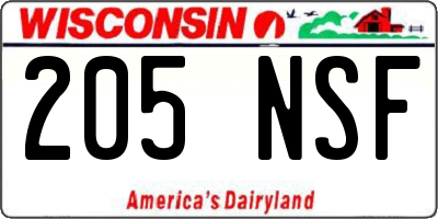 WI license plate 205NSF
