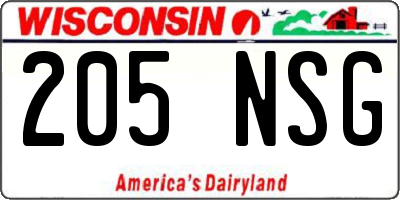 WI license plate 205NSG