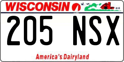 WI license plate 205NSX