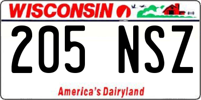 WI license plate 205NSZ