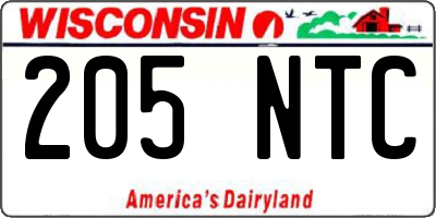 WI license plate 205NTC