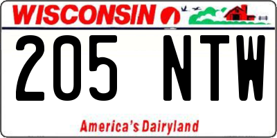 WI license plate 205NTW