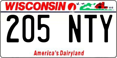 WI license plate 205NTY
