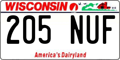WI license plate 205NUF