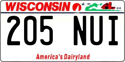 WI license plate 205NUI