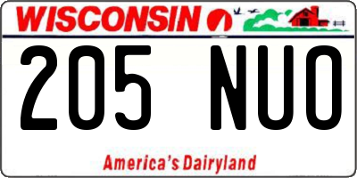 WI license plate 205NUO