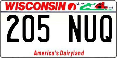 WI license plate 205NUQ