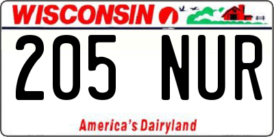 WI license plate 205NUR