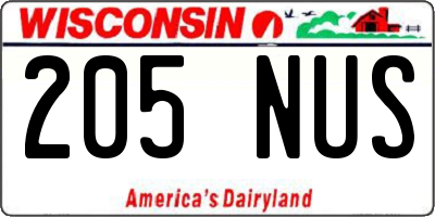 WI license plate 205NUS