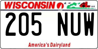 WI license plate 205NUW