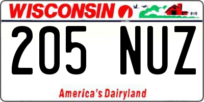 WI license plate 205NUZ
