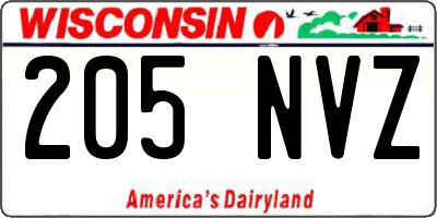 WI license plate 205NVZ