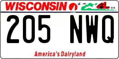WI license plate 205NWQ