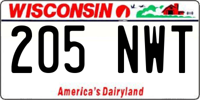 WI license plate 205NWT