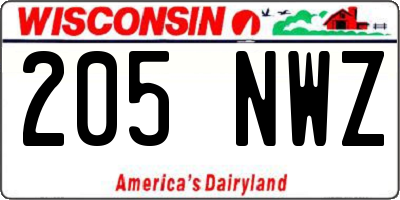 WI license plate 205NWZ