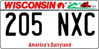 WI license plate 205NXC