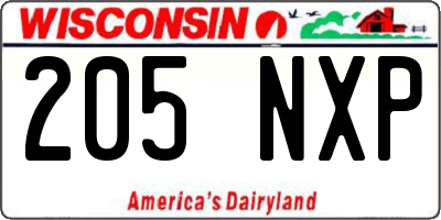 WI license plate 205NXP