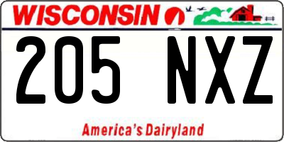 WI license plate 205NXZ