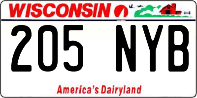 WI license plate 205NYB