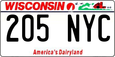 WI license plate 205NYC